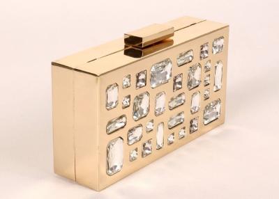 China Rectangle Shape Stone Clutch Bag Gold Frame Silver Glass Stone For Elegant Lady for sale