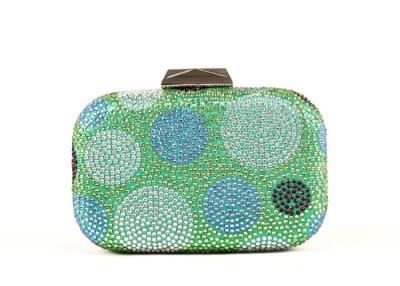 China Hot Fix Green Rhinestone Evening Bags With Decorative Multicolor Dots for sale