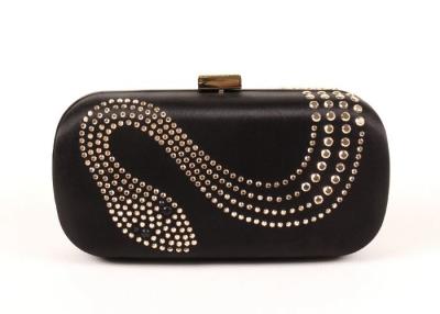 China Luxury Black Satin Clutch Bag Hard Case And Snake Rivet Design for sale