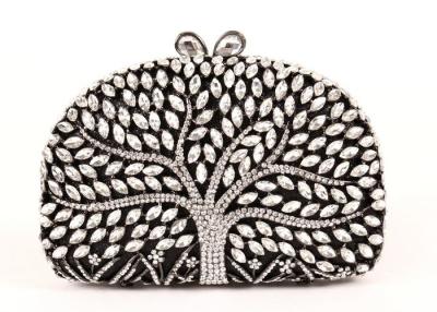 China Encrusted Crystal Silver Clutch Evening Bag Large Srorage Space And Pearl Lock for sale