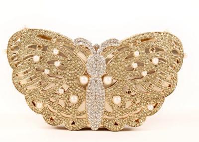 China Bolso de tarde de encargo del oro de la forma de la mariposa de las señoras, bolsos de embrague de la tarde del diamante de la boda en venta