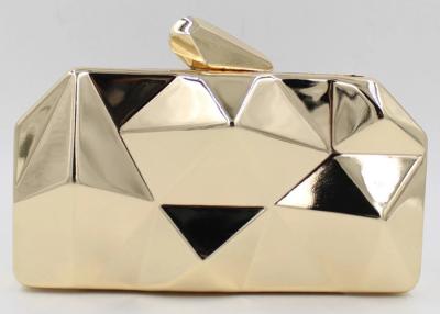 China Fashion Lady Shine White And Gold Clutch Bag , Metal Box Purse With Long Chain for sale