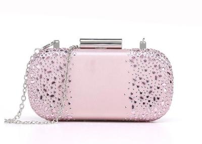 China Pink Satin Fabric Hard Case Clutch Evening Bags , Western Rhinestone Purses For Babies for sale