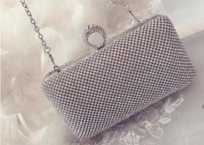 China Stunning Silver Mesh Clutch Purse Metal Rhinestone And Ring Closure for sale