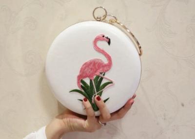 China Trendy Cute Flamingos Embroidered Evening Bag With Sparkle Crystal Handle for sale