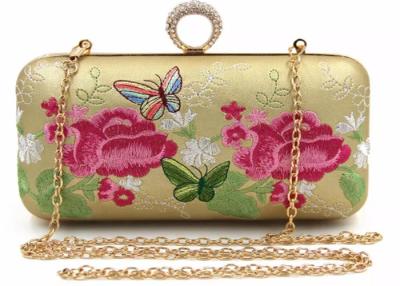 China Gold PU Leather Embroidered Evening Bag Crossbody Multi Flower For Women for sale