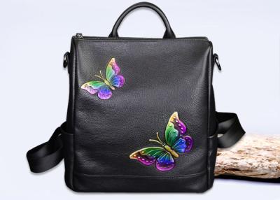 China Fashion Institute Ladies Leather Backpack For Women , Butterfly Embroidery Printing for sale