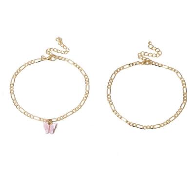 China Hyperbole Fashion Alloy Lady Cuban Anklet Set Acrylic Butterfly Anklet Chain Gold Bracelet For Accessories for sale