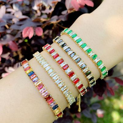 China FASHIONABLE Color Crystal Bracelet Zircon Copper European and American 18K Gold Bracelet for Jewelry Women for sale