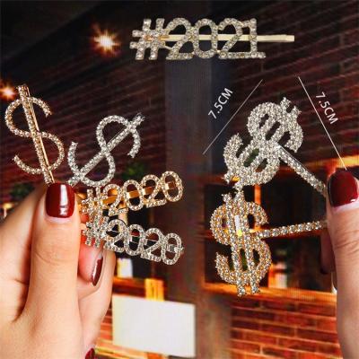 China Wholesale Environmentally Friendly Fashion Diamond Letter Hairpin Alloy Number Headdress Hairpin For Woman for sale