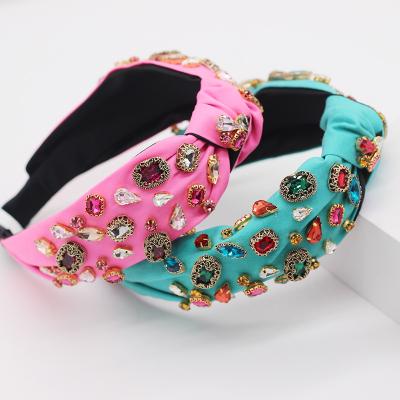 China Stylish Baroque Fluorescent Colorful Wide Flower Headband Rhinestone Rhinestone Headband Gemstone Fashion Hair Accessories for sale