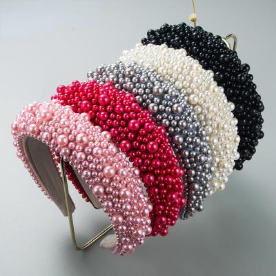 China Elegant Baroque Full Sponge Pearl Headbands Fashion Hair Accessories Handmade Pearls Women Hairband Banquet Headband Hair Circle Headwear for sale