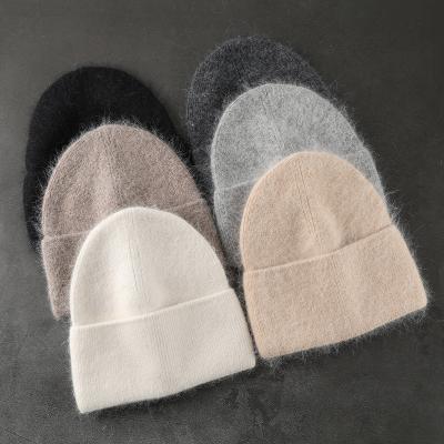 China OEM COMMON unisex wool sweater slapped Beanie Hat Korean Fashion Candy long rabbit hair knitted cashmere hat for sale