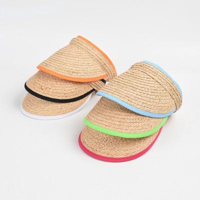 China Colorful Beach Sun Visor Hats For Women Raffia Straw Headband Ladies Summer UV Protection Sun Empty Hats for sale