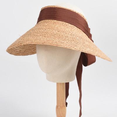 China 2022 Beach Brim Wide Raffia Sun Visor Hats For Women Summer Empty Foldable Top Hats Ladies Beach Big Sun Hats UV Protection for sale