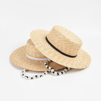 China Women's Fashion Pearl Straw Sun Boater Hat Ladies Party Vacation Summer Beach Hats for sale