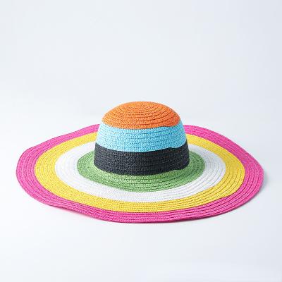 China Summer 16.5CM Large Wide Brim Foldable Sun Hats For Women Oversized Travel Straw Hat Lady UV Protection Rainbow Beach Hat for sale