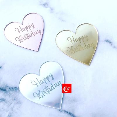 China ACRYLIC Cupcake Topper Supplier Charm Bag Decoration Topper Disc Personalized Wedding Tag Heart Shaped Cake Topper TX Happy Birthday Cake Topper for sale