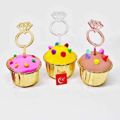 China TX ACRYLIC 10 pcs per cupcake topper set acrylic cute gold silver mirror cupcake topper small for wedding dessert decoration for sale