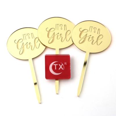 China ACRYLIC It's A Girl TX 8pcs Cupcake Toppers Picks Per Custom Cake Set Happy Birthday Laser Inscription Cup Topper For Gender Reveal Party for sale