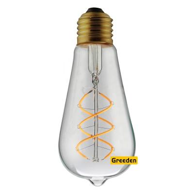 China Edison Style Residential Light Bulb ST64 E27 Led Filament Lamp 3W 5W Soft Spiral Double Filament Vintage Lights for sale