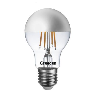 China A19 A60 Vintage LED Light Bulb Residential Half Chrome Base Edison Silver Mirror Reflected Decorative Light Bulb 8W 2700K E26 E27 Dimmable for sale