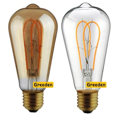 China Residential ST64 Led Filament Bulb Dimmable 5W Vintage Led Bulb 100W 2200K Equivalent AMBER Glass LED Edison Bulb for sale