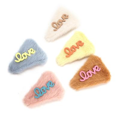 China Fashion autumn winter hair accessories triangle color hairpin English alphabet plush hairpin for sale