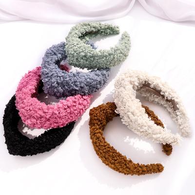 China Keep Korea New Fashion Plush Wool Warm Female Roll Winter Wide Fabric Padded Headband for sale