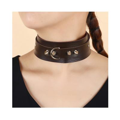 China Adjustable Hip Hop PU Rivet Hip Hop Necklace Rock Bar Nightclub Collar Punk Leather Ladies Necklace for sale