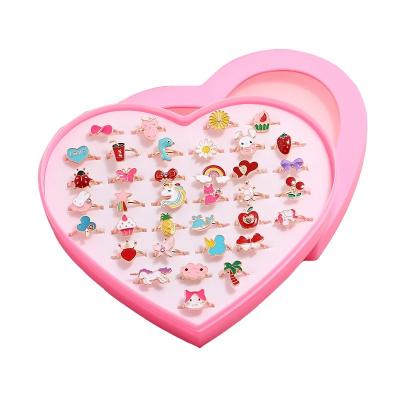 China 36 Pieces Cute Cartoon Alloy Adjustable Ring For Cute Princess Girls Favors Gifts Alloy For Kids Children Rings 10 Year Old for sale