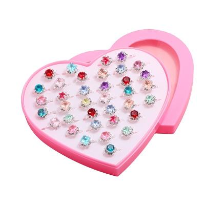 China Cute 36 Pieces New Children's Rhinestone Open Ring For 10 Year Old Child DIY All-match Ring For Kids Birthday Gift For Girls for sale