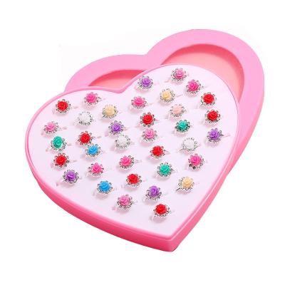 China CLASSIC 36 Pieces of New Hot Sale Alloy Open Ring Set for Kids DIY Adjustable Rhinestone Set Ring Adjustable DIY Birthday Gifts for Girls for sale