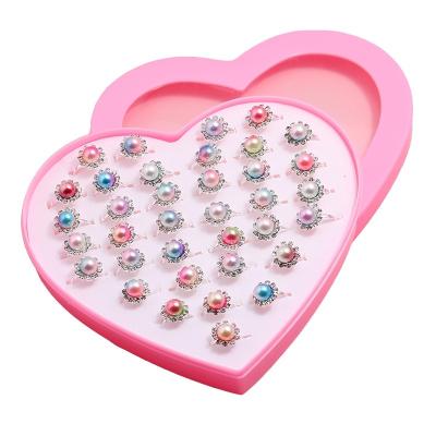 China New Cute Hot Sale 36 Piece Rhinestone Rings For Girl Adjustable Alloy Open Ring For Girl 10 Year Old Princess Birthday Soft Gift for sale