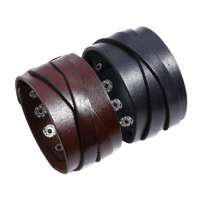 China Vintage Punk Adjustable Snap Bracelet Leather Wrapped Hand Strap Couples Bracelet Casual Party Hip Hop Bracelet for sale