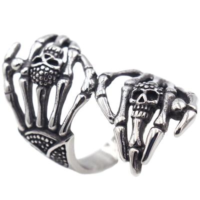 China Creative Hand Skull Hip Hop Alloy Open Ring Adjustable Halloween for Night Clubs and Parties Hip Rings for Men and Women for sale