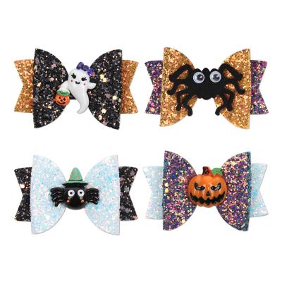 China Plastic/Resin Glitter Hair Spider Bow For Girls Party Dancing Hair Barrettes Flower Hair Accessories Ghost Hairpin Halloween Decoration for sale