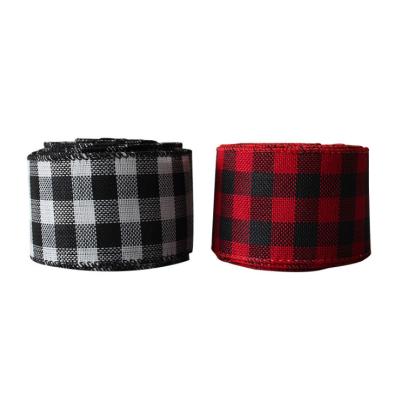 China Christmas Decro 5CM Width 5meters Black And Red Plaid Cable Ribbon Christmas For Christmas Tree Home Decoration for sale