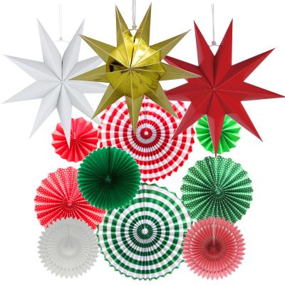 China Europe Christmas New Year White Gold Party Decoration Red Green Set of Honeycomb Paper Fans Star Hanging Paper Lanterns for sale