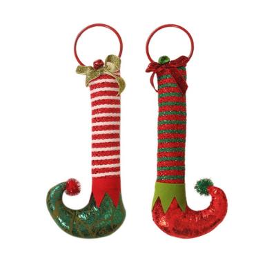 China CLOTH Christmas 2022 Striped Elf Leg Hanging Ornaments For Christmas Holiday Door Hangers Home Decoration for sale