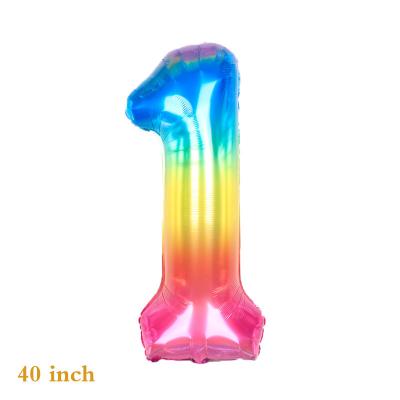 China Party 40 Inch Large Rainbow Color Foil Helium Globos Inflatable Balloon Number Birthday Party Decorations 0-9 Large for sale