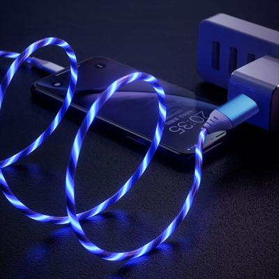 China Fast Speed ​​Charging Data Cable Flowing Light Fast Charging Led Illuminated Type C 3a Micro Fast Charger Led Usb Charging Cable for sale