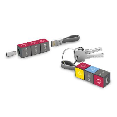 China Promotion Gift Lightweight Key Chain USB Charger Cable 3 In 1 Phone Charging Rubik's Usb Cable Cube Data Cable for sale