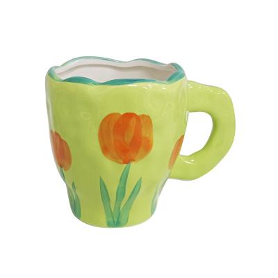 China Hot-selling minimalist Mark Coffee Cup creative hand-painted retro cup of contrast color flower for sale