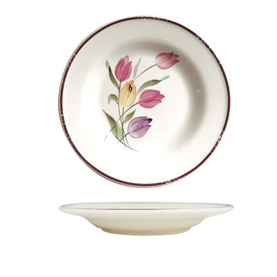 China Sustainable White Nordic Circular Printing Restaurant Ceramic Dish Dish Dish Porcelain Dish for sale