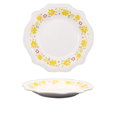 China Best Price Dinner Viable Casual Creative Yellow Flower Retro Dish Small Ceramic Dish for sale