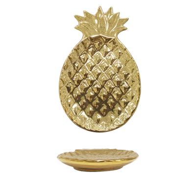 China Sustainable Ceramic Party Tableware Pineapple Shape Dish Western Decorative Gold Black for sale