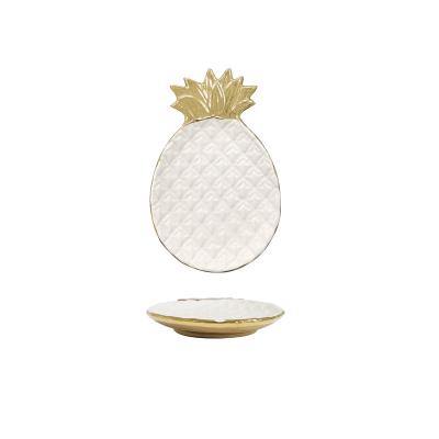 China European Style Pineapple Shape Fruit Food Tray Candy Cute Plate Snack Fruit Food Dish Household Ceramic Dish for sale