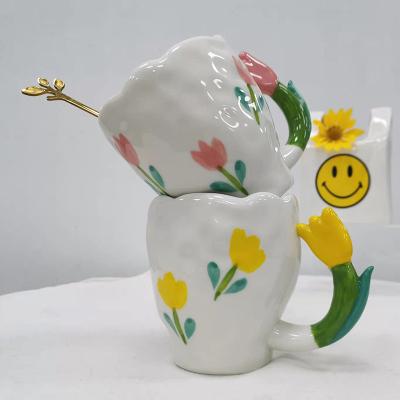 China Hand Painted Ceramic Mugs Afternoon Tea Cups Viable Reliable Material Small Flowers for sale