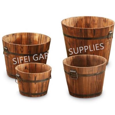 China CLASSIC Wooden Flower Barrel Set Of 4 Garden Barrel Planter for sale